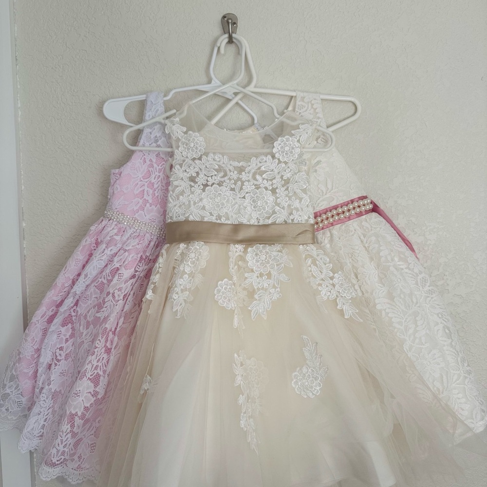 (3) Formal Girls Dresses Elegant Cream and Pink